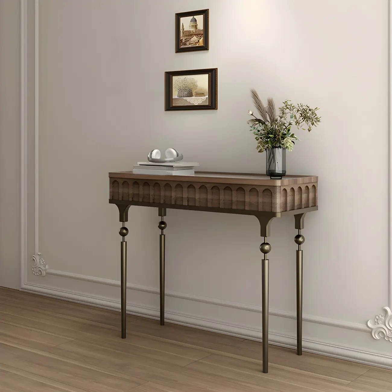 Modern Black Wood Gold Legs Console Table