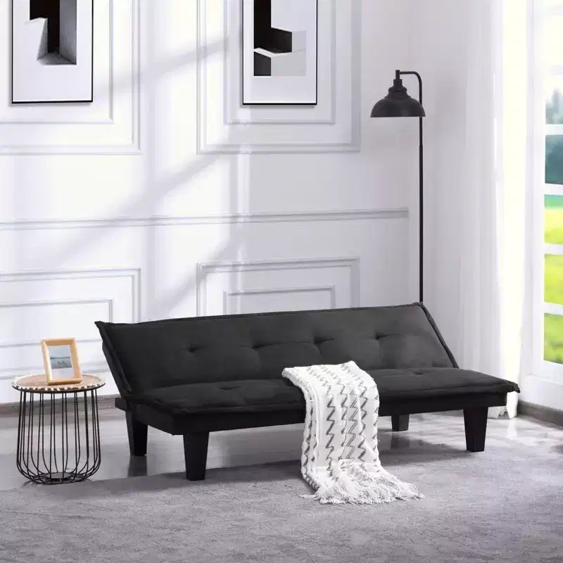 MAYEERTY Twin Size 2-Seat Folding Sleeper Couch, Metal & Wood Frame Small Space Sofa Bed