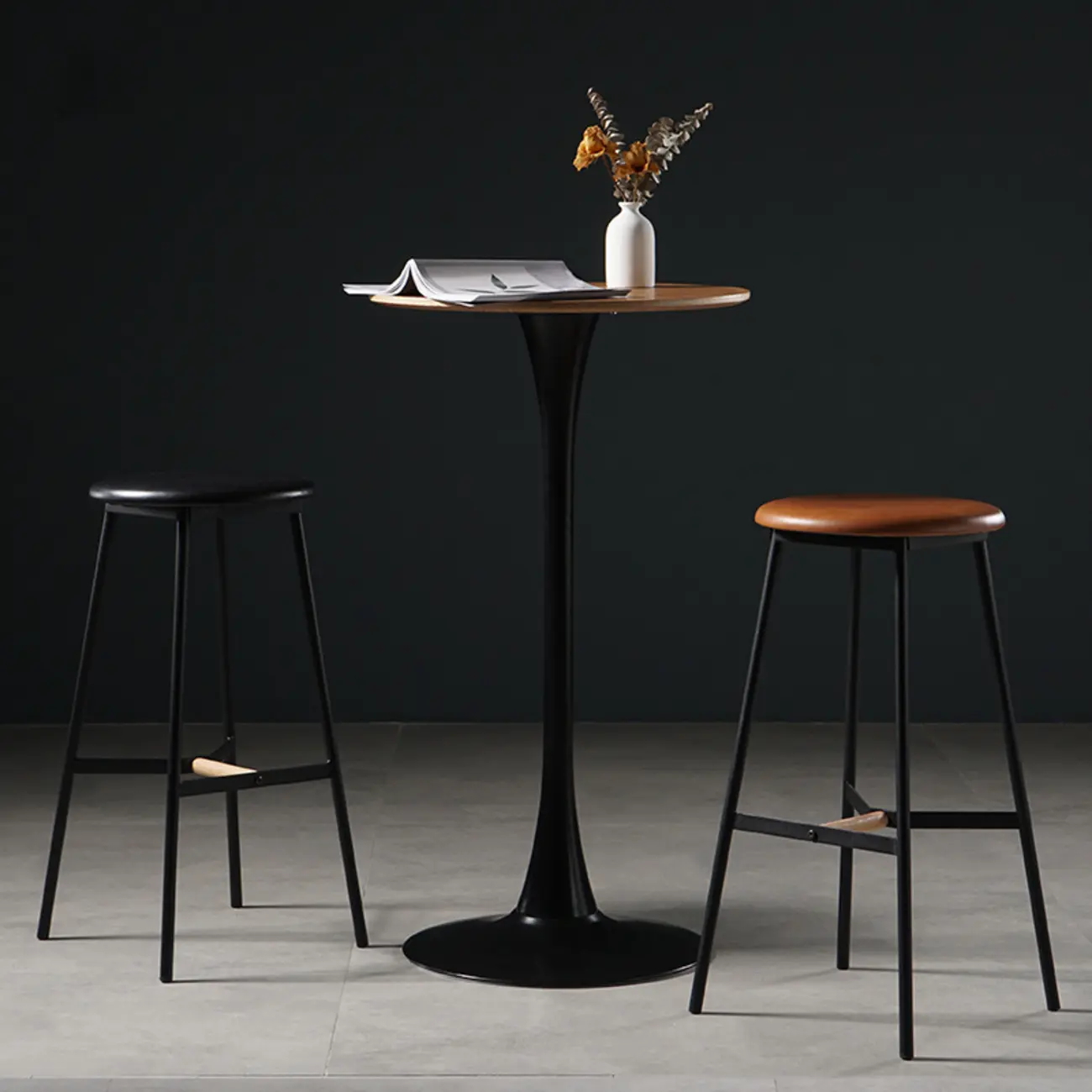 Modern Grey Wooden Round Tulip Base Bar Tables