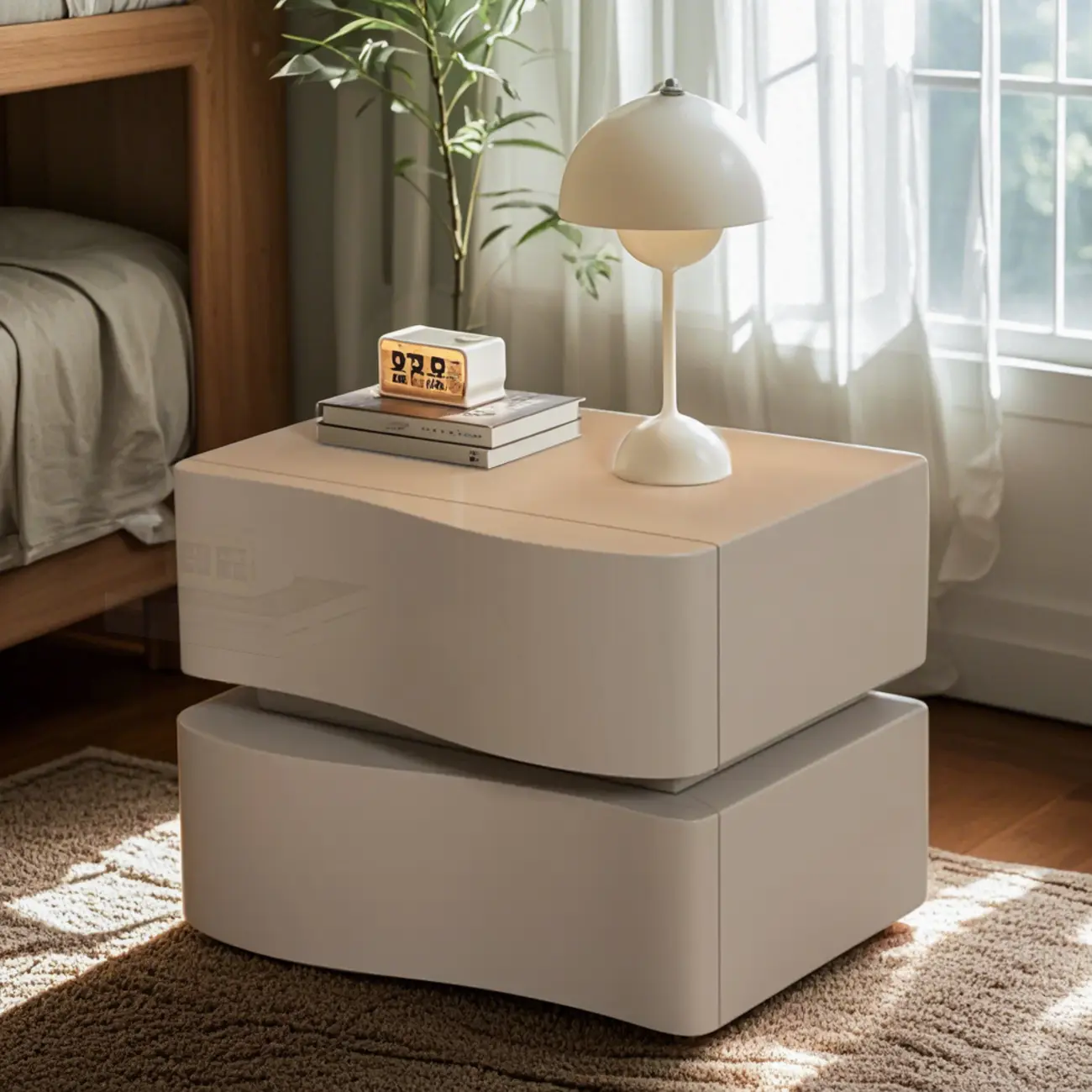 Stylish Solid Wood White Nightstand With 2 Drawer