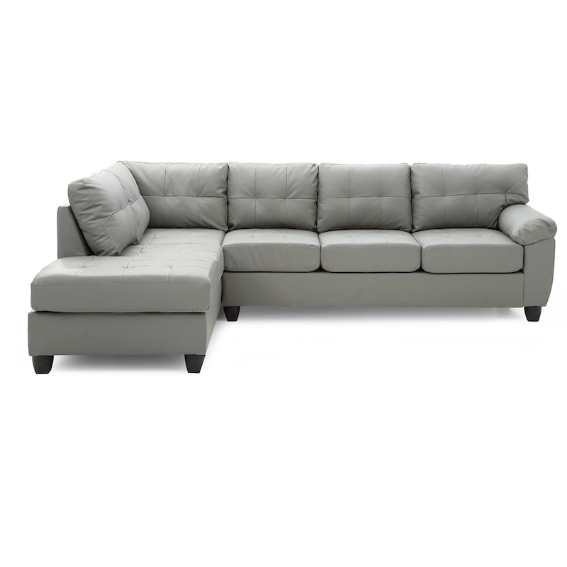 Tufted Reversible Faux Leather L-Shape Sectional Sofa - 111 - Gray