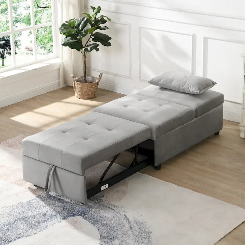 Folding Ottoman Sofa Bed-Gray