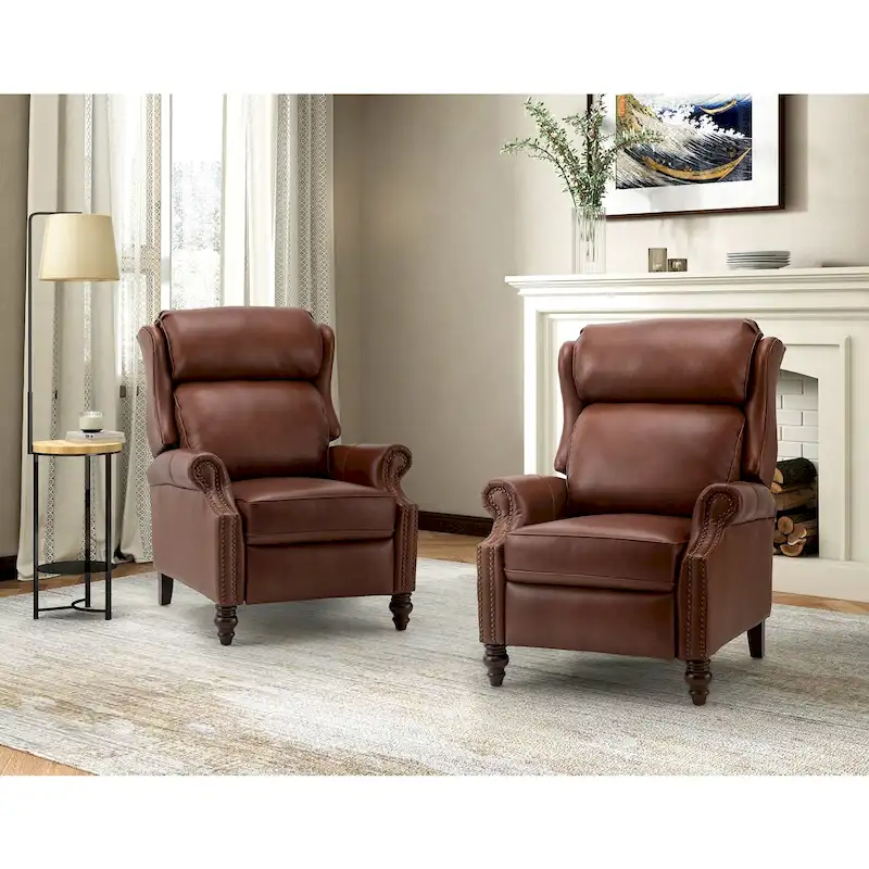 Noemon Modern Genuine Leather Recliner with Nailhead Trims Set of 2 by HULALA HOME