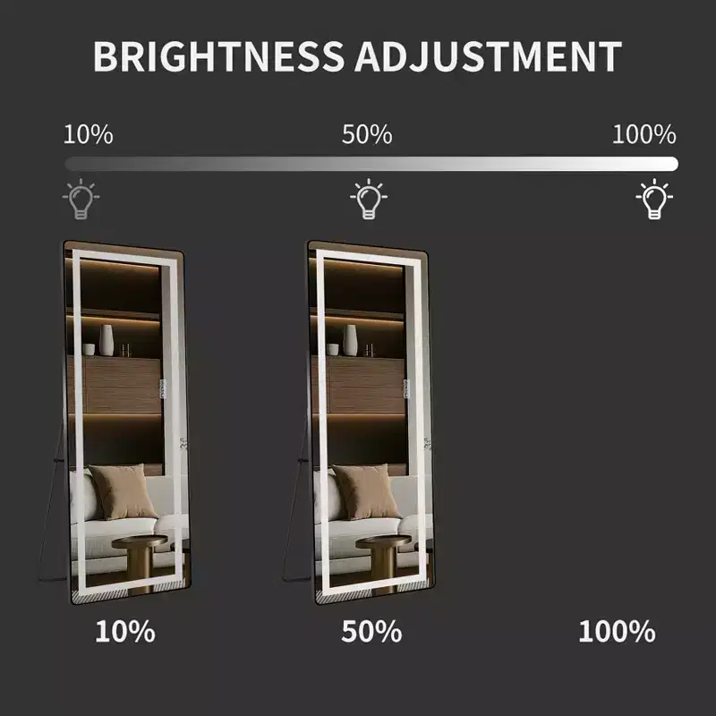 TUYOHW Modern Full Length Mirror with Adjustable LED Wall Mounted Mirror Freestanding Mirrors with Stand Body Mirror for Living Room, Black