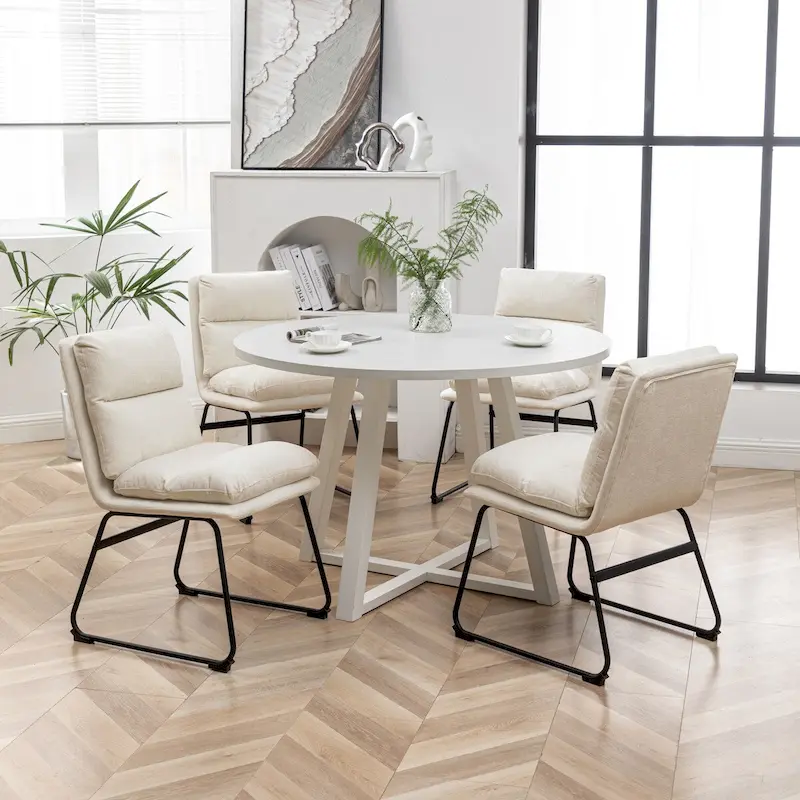 5-Piece Round Dining Set, Trestle Table with 4 Chairs