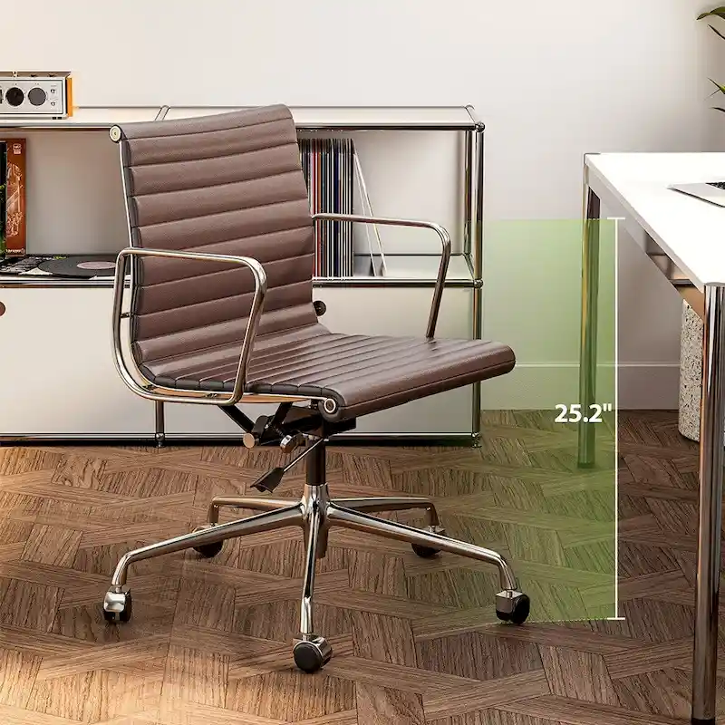 Low Back Genuine Leather Ergonomic Computer Ribbed Office Chair