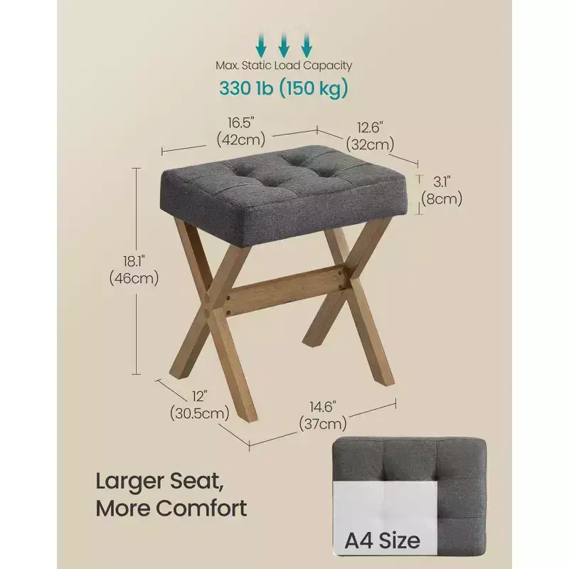 SONGMICS Foot Stool Ottoman, Padded Foot Rest Vanity Stool Under Desk with Solid Wood Frame