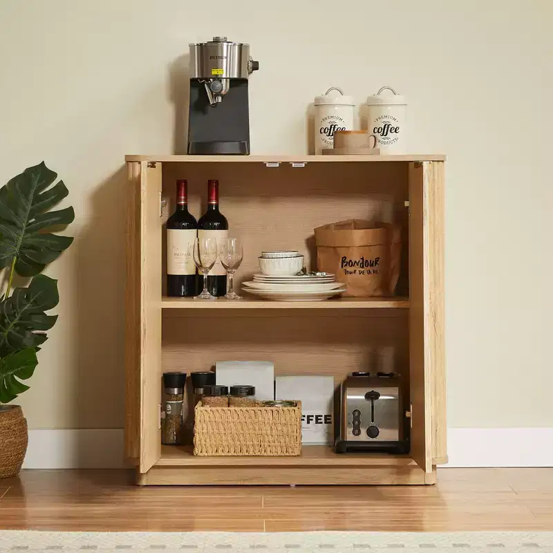 Modern Fluted Sideboard Buffet Cabinet with Storage, 31.5 Accent Credenza with Adjustable Shelf, Wood Coffee Bar Console Table