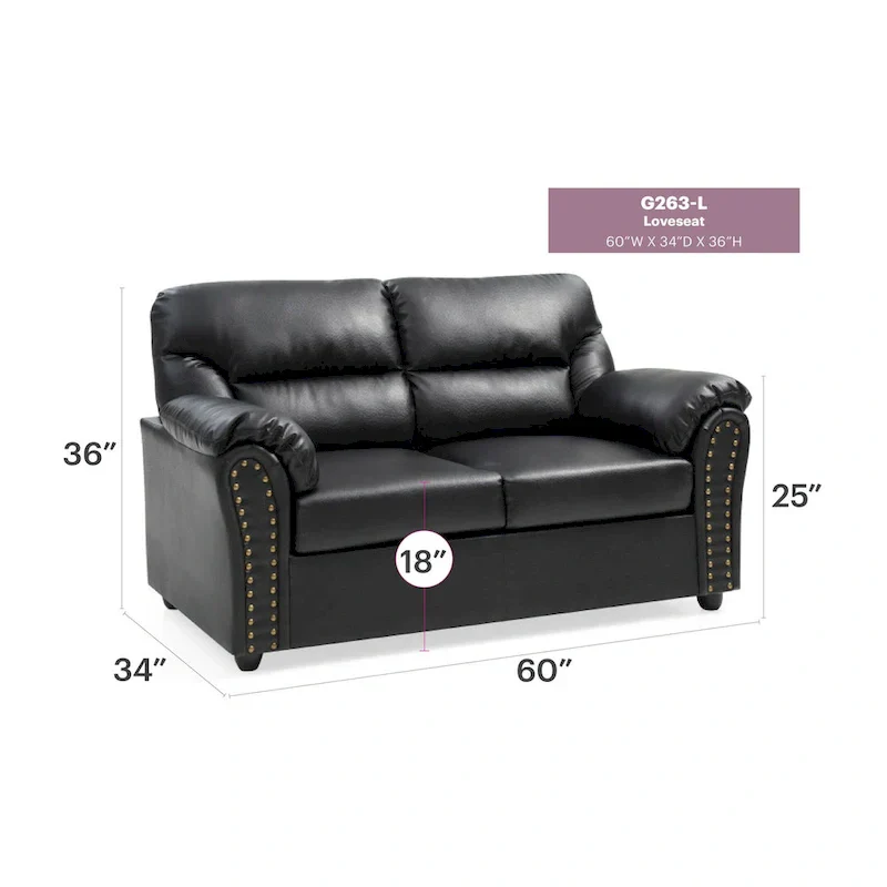 Olney W Flared Arm Faux Leather Straight Sofa in Black