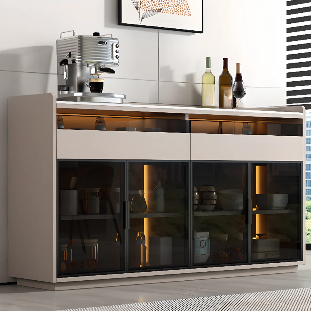 Modern Wood Buffet Sintered Stone Countertop