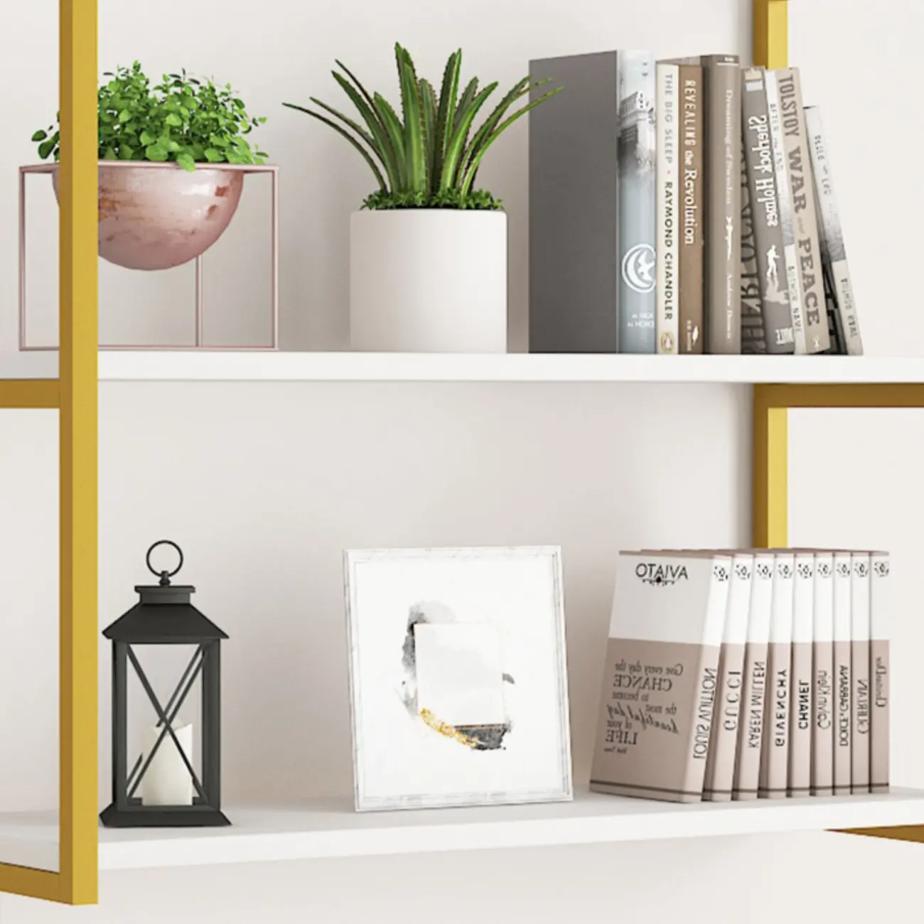 Modern Wall-Mounted Bookcase White Gold Display Shelf