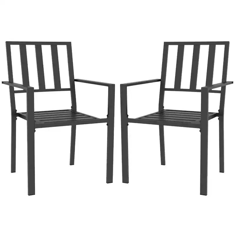 Outsunny Slatted Design Patio Dining Chairs, Set of 2 Stackable Garden Chairs