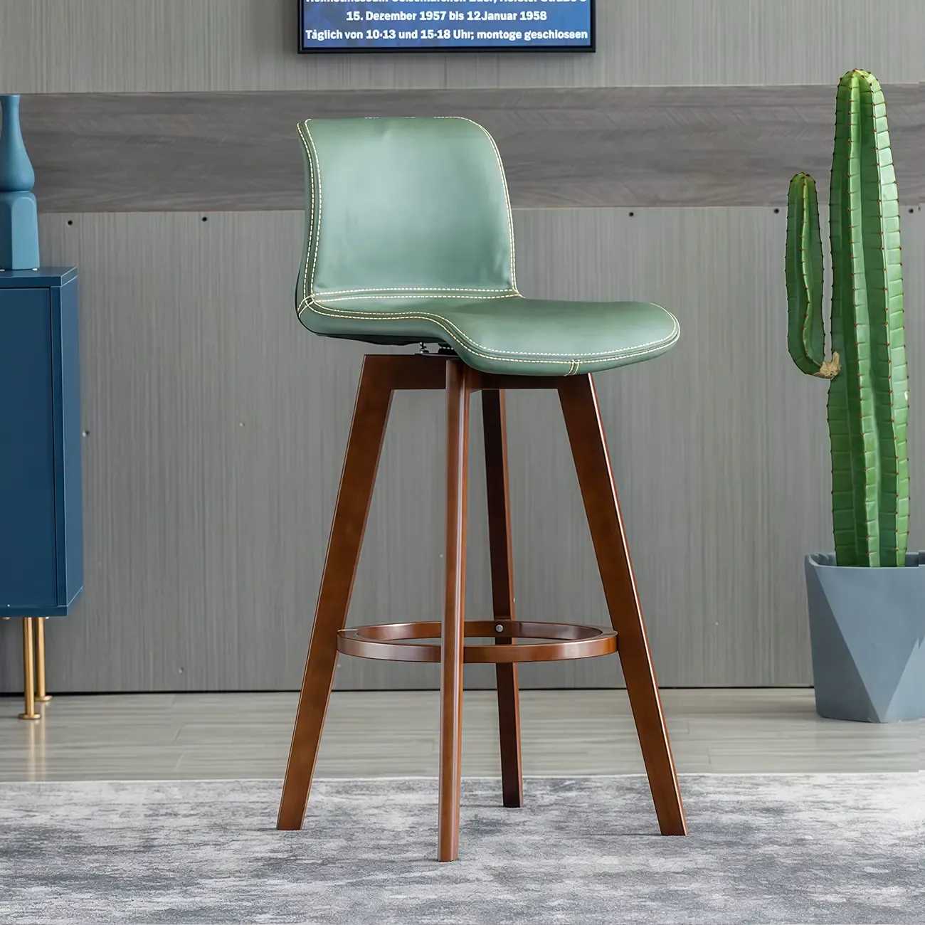 Saddle Leather Counter Height Low Back Swivel Bar Stools