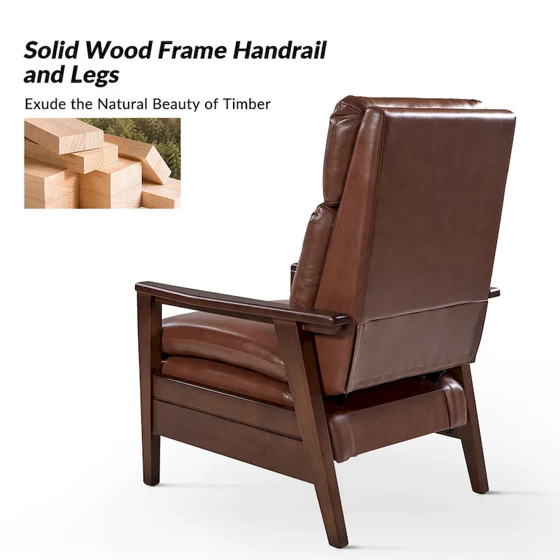 Mid-century Vegan Leather Solid Wood Recliner
