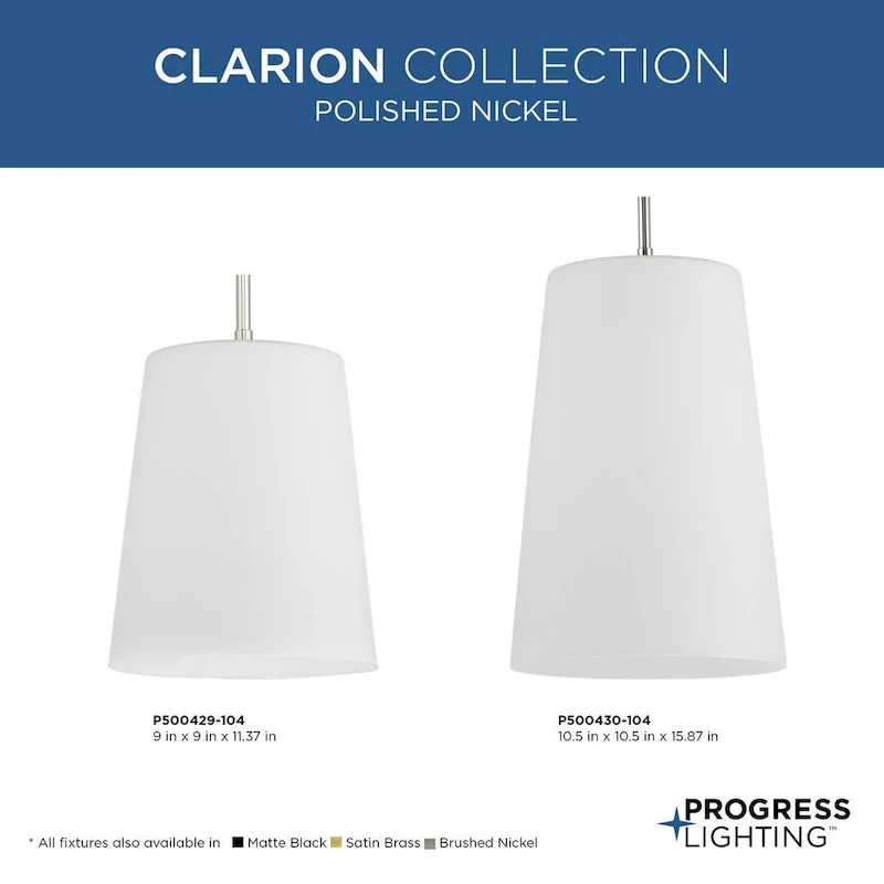 Clarion Collection One-Light Polished Nickel Etched White Transitional Pendant - 10.5 in x 10.5 in x 15.87 in