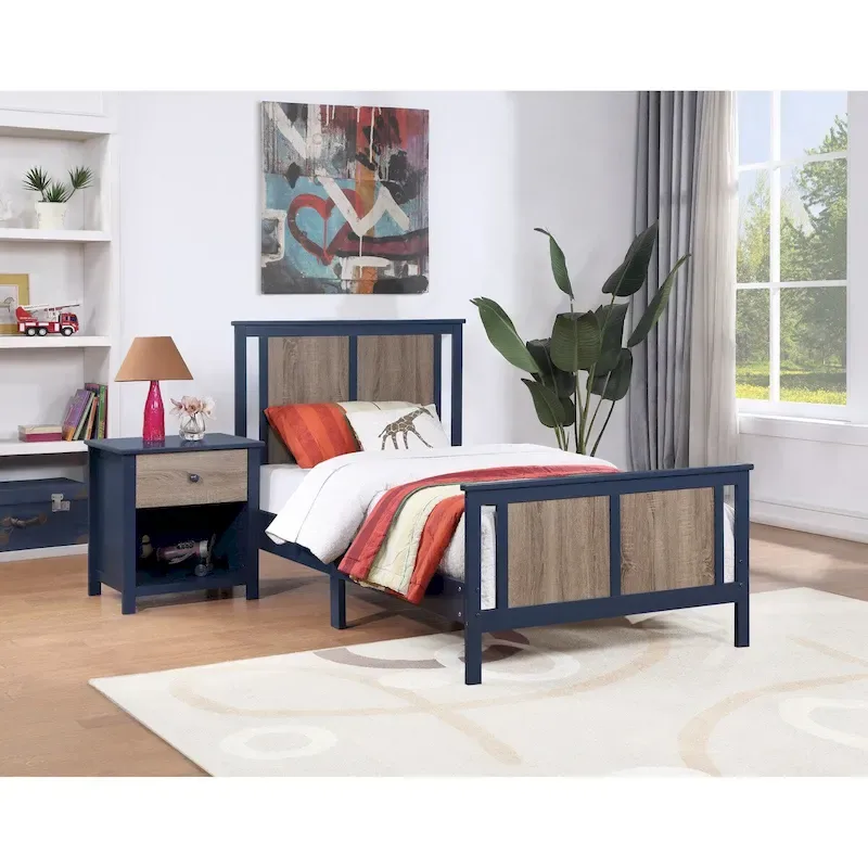 Midnight Blue / White / Gray / Black Twin Size Reversible Panel Bed – Single