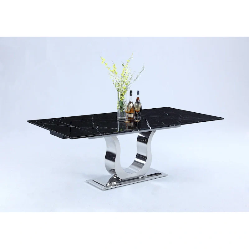 Black, Extendable Pedestal Dining Table, Seats 6–8