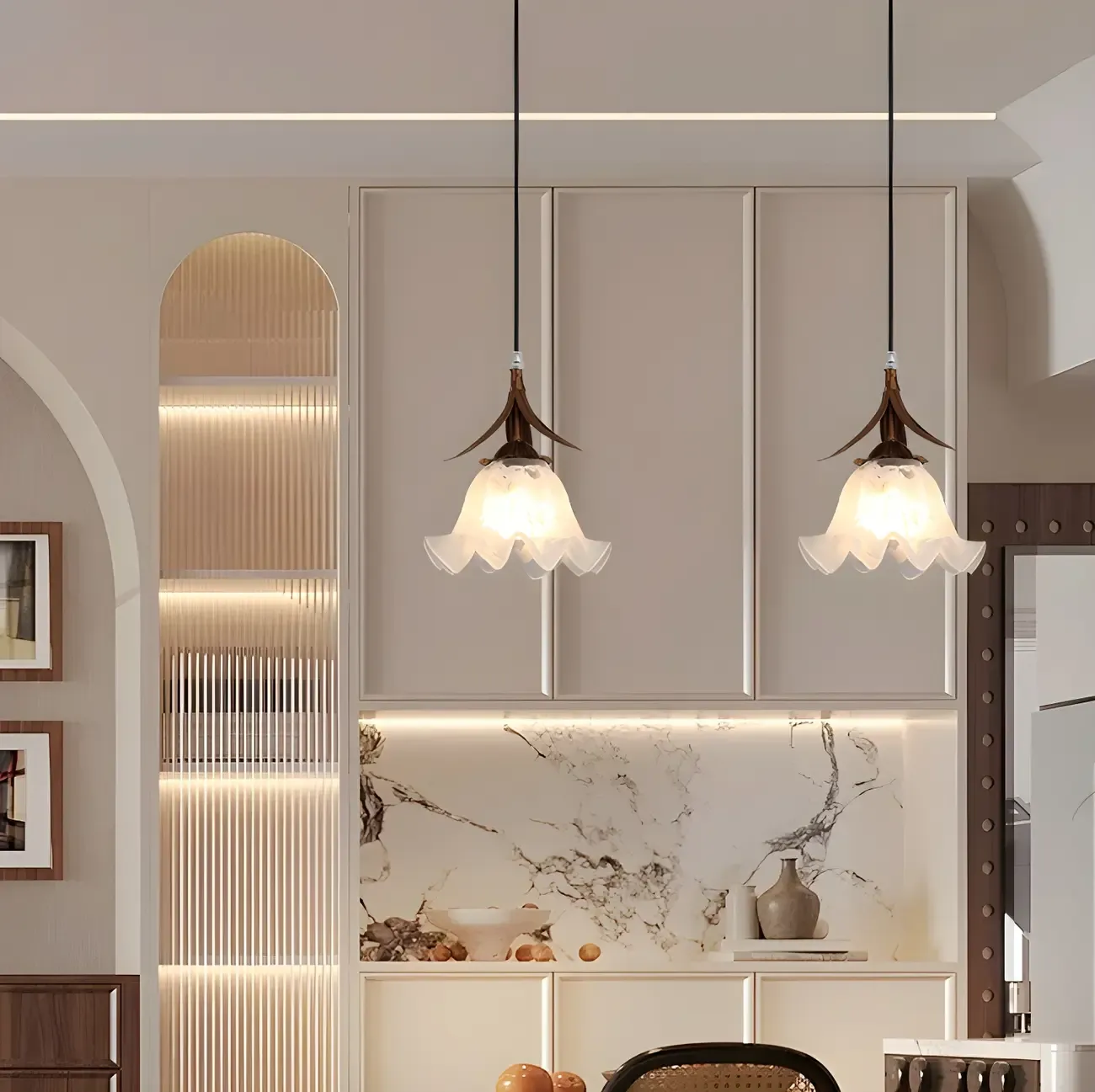 Modern White Glass Flower LED Bedside Pendant Lamp