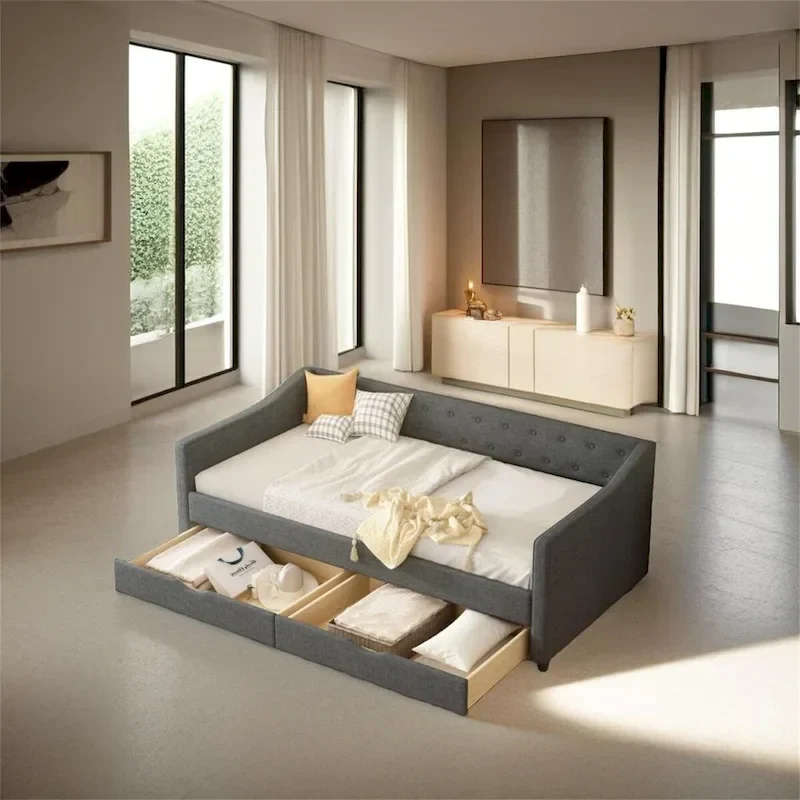 Twin Size Daybed with Drawers Upholstered Tufted Sofa Bed