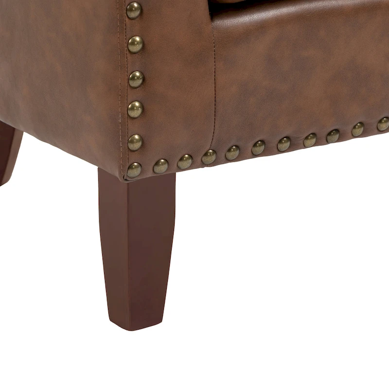 Modern Armchair Faux Leather Nailhead Trim Swivel Accent Chair