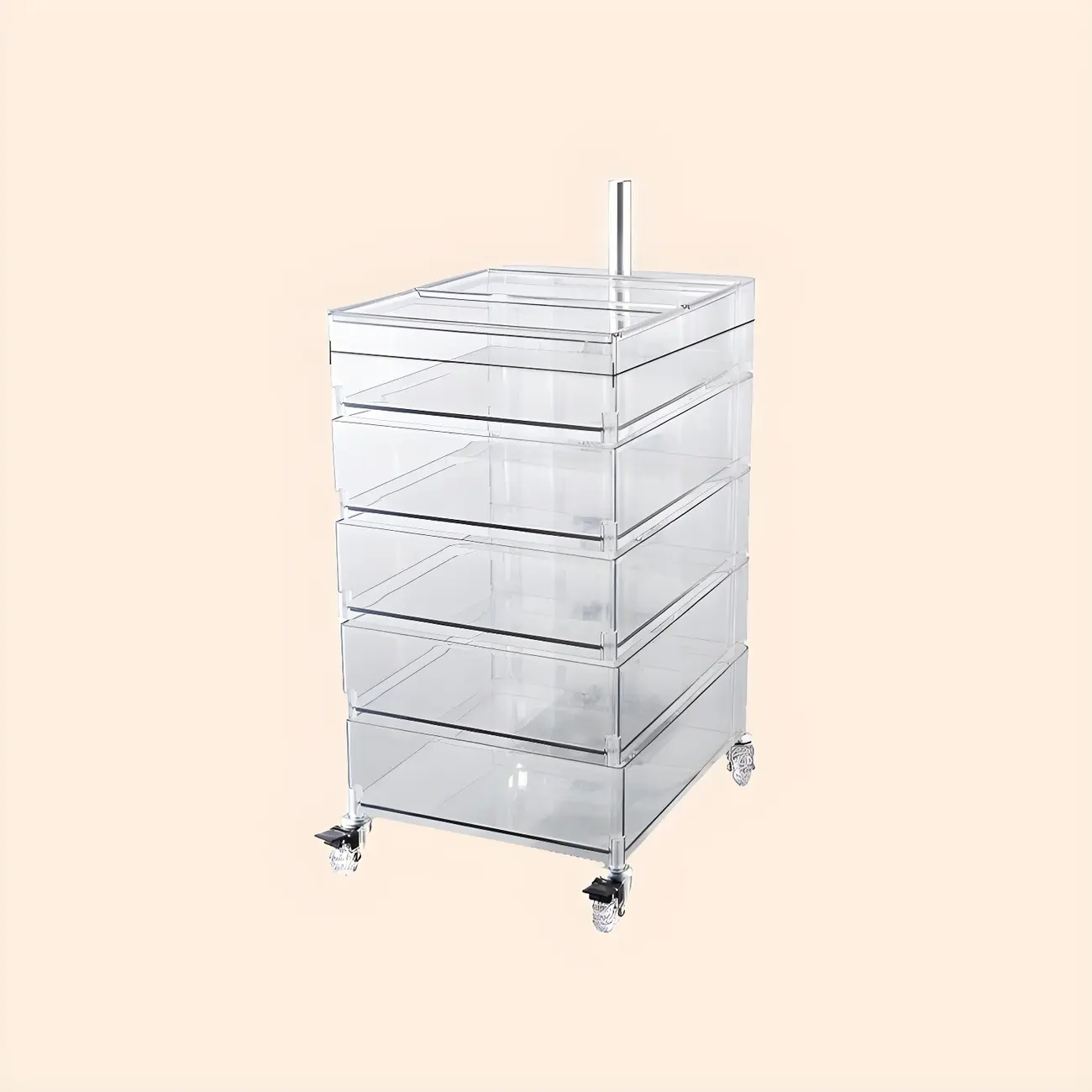 Vibrant Yellow Transparent Nightstand with Drawers and Wheels