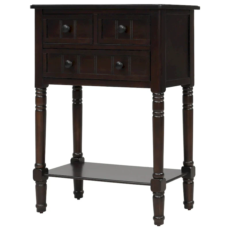 Narrow Console Table with 3 Drawers and Shelf - Distressed Finish