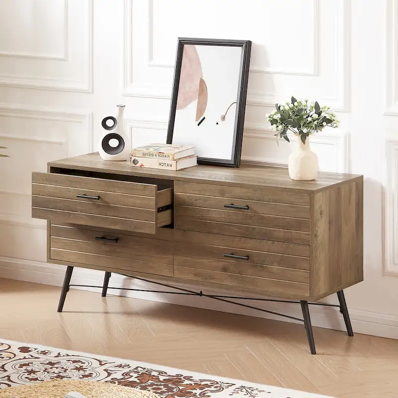 4-Drawer Horizontal Dresser in Rustic Walnut Finish