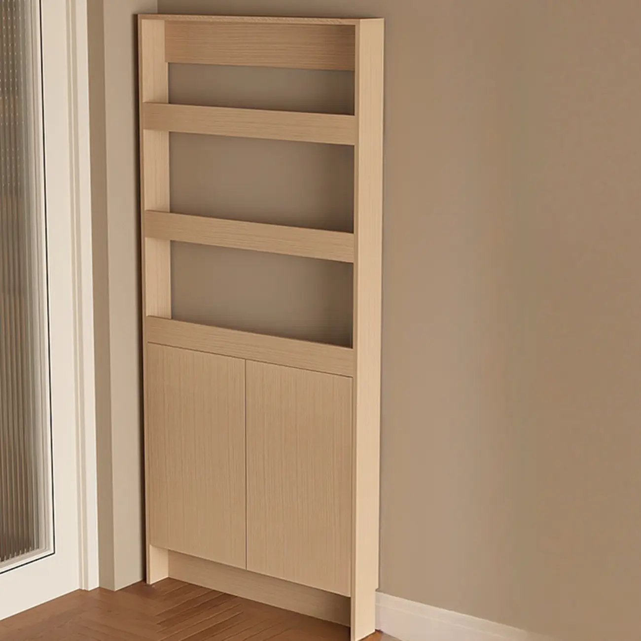 Slim Black 5-Tier Open Back Wood Bookcase with Cabinet