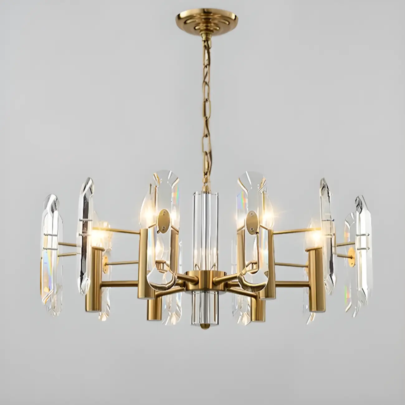 Geometric Gold Metal Clear Crystal Sputnik Chandelier