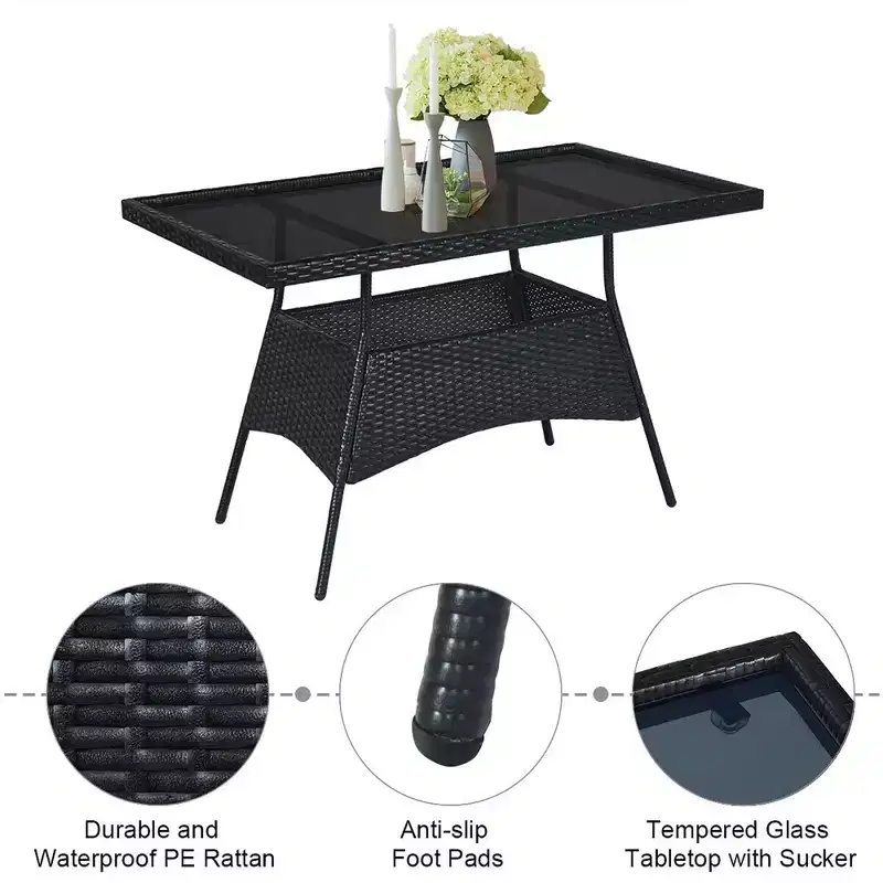Costway 5PCS Patio Rattan Dining Set Table w/Glass Top Garden Furniture