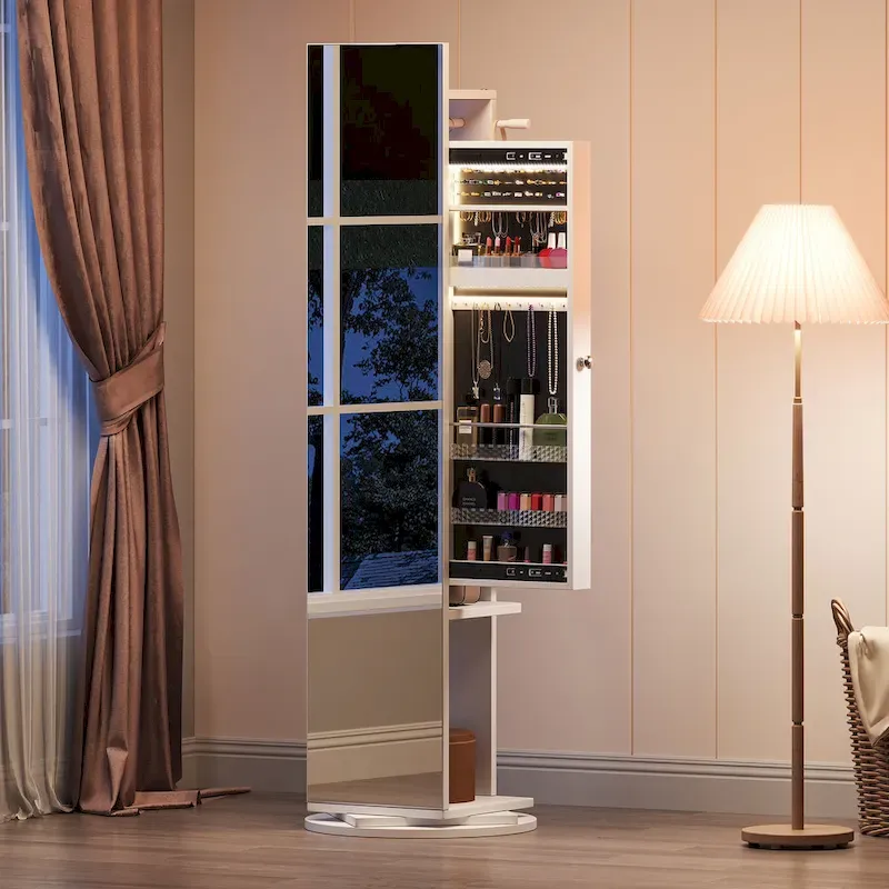 66H Full Length Mirror Jewelry Armoire Lockable Standing Cabinet