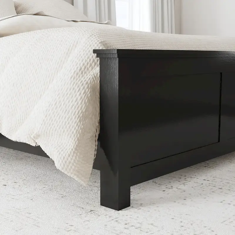 Black Wood Queen Bed with Nightstand and Dresser