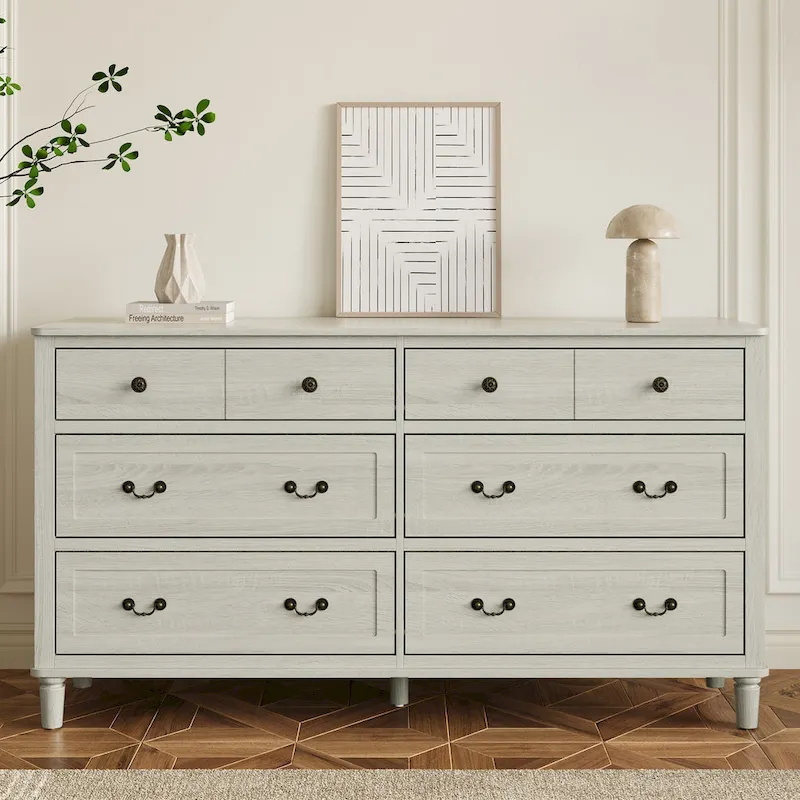 Light Grey 6-Drawer Dresser for Bedroom