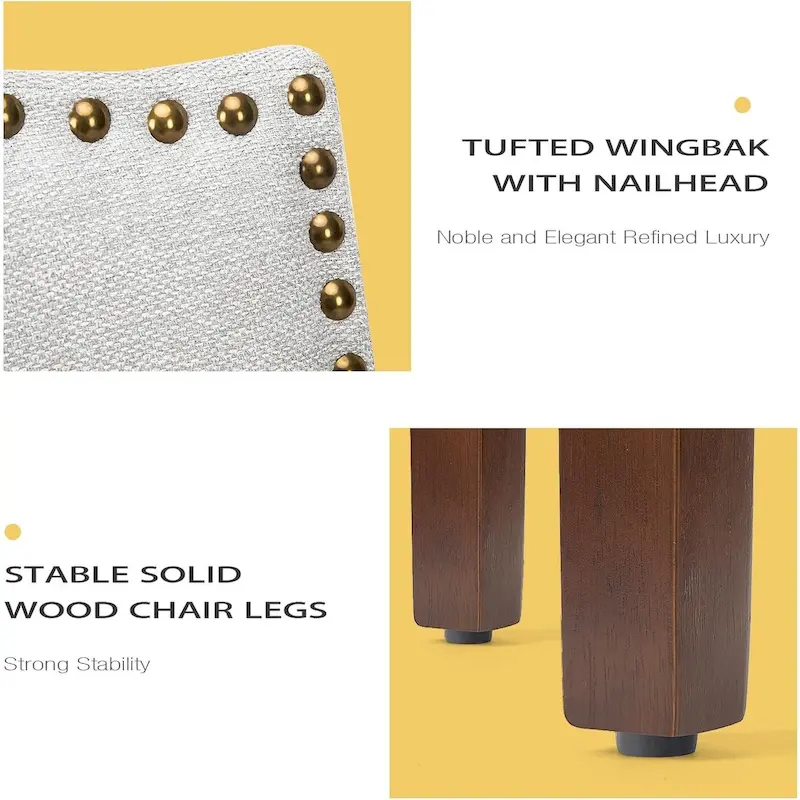 Upholstered Dining Chairs Set of 2, Modern Upholstered Fabric Dining Room Chair with Nailhead Trim and Wood Legs