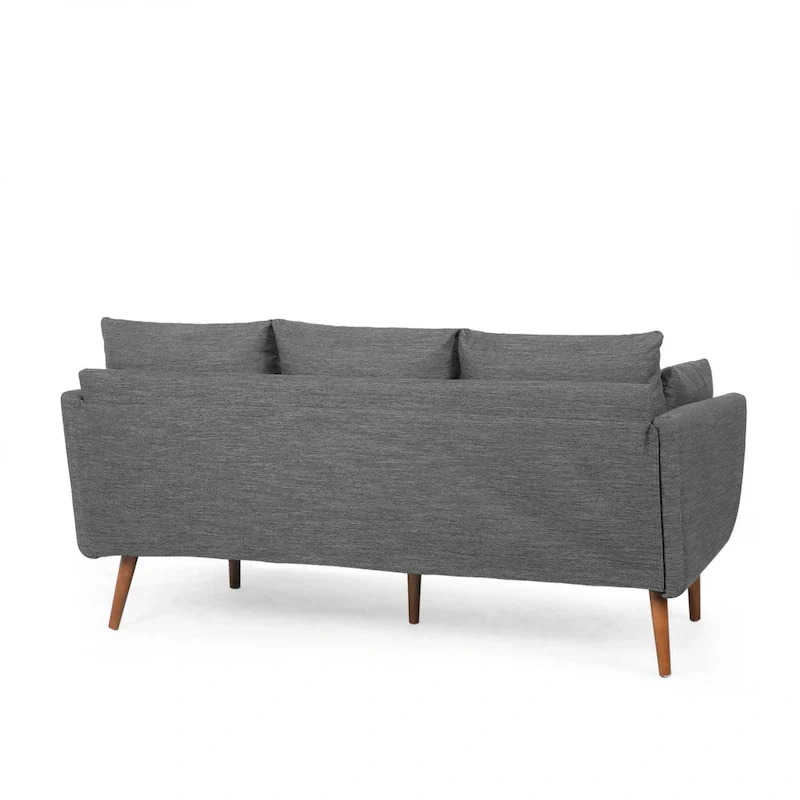 Charcoal Fabric 3-Seater Sofa with Pillow Back and Birchwood Legs
