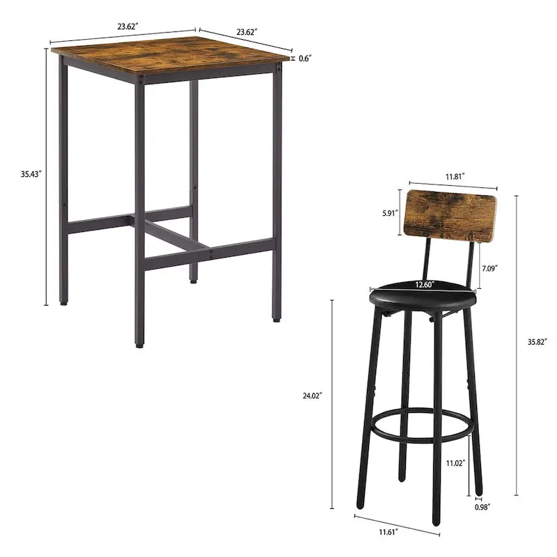 Industrial Bar Table with 2 Stools - Rustic Brown/Grey