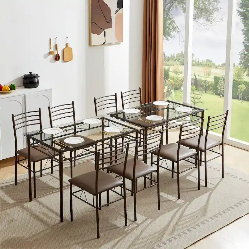 5-pieces Modern Dining Sets,Tempered Glass Table Top and 4 PU Chairs