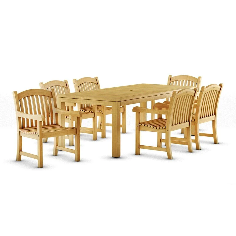 Oslo 7-Piece Outdoor Patio Furniture Dining Set Teak Rectangular