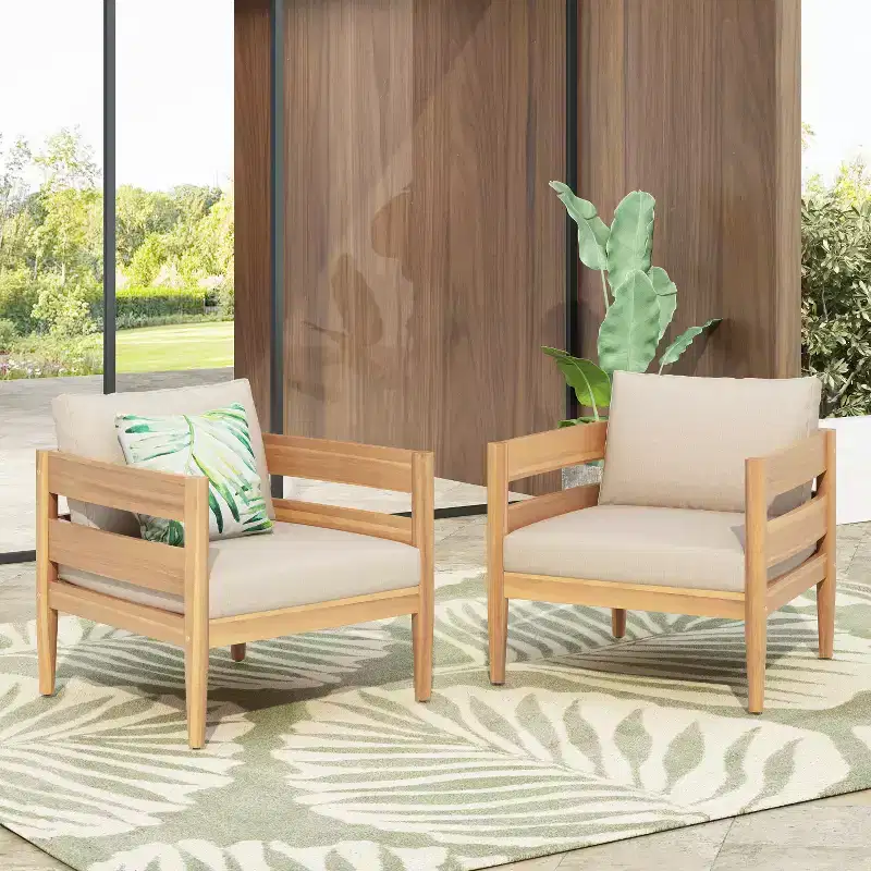 Christopher Knight Home Fritz Outdoor Rustic Upholstered Club Chair with Slat Paneling (Set of 2)