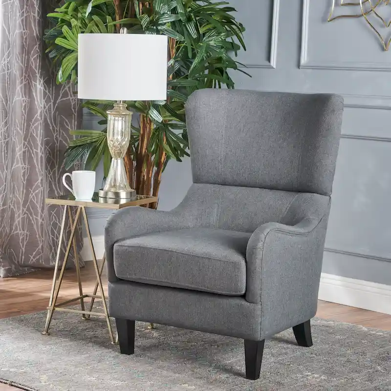 27  High Back Accent Chair with Wing Back and Birch Legs