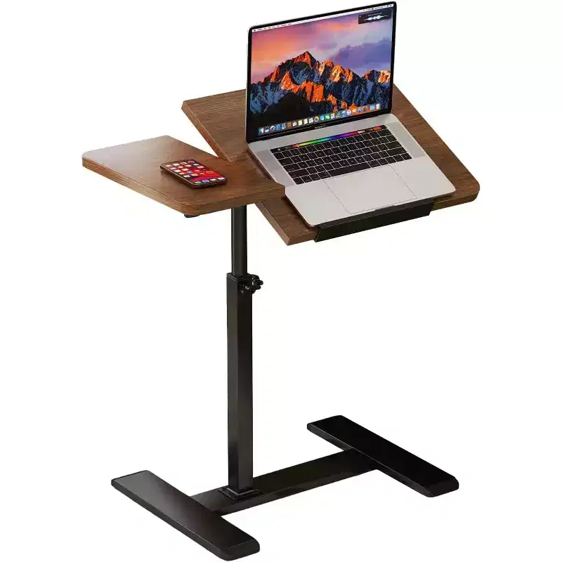 Height Adjustable Bedside Table with Wheels, Split Top, Tilting Bedside Table, Mobile Laptop, Computer, Standing Desk, Cart with Storage for Hospital