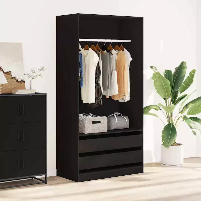 vidaXL Wardrobe Black Engineered wood Compact Wardrobe Rectangular