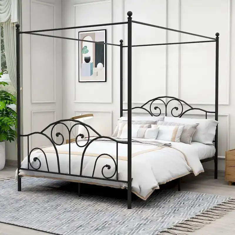 Vintage Four Post Metal Canopy Bed Frame