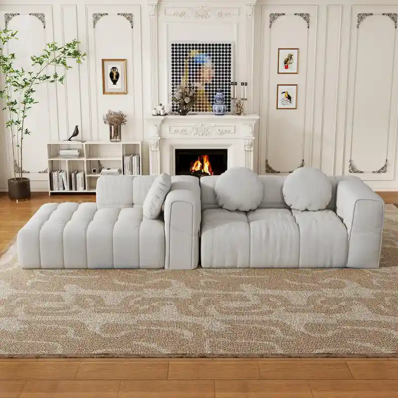 103 L-Shaped Chenille Sectional Sofa with Left Recliner & Pillows