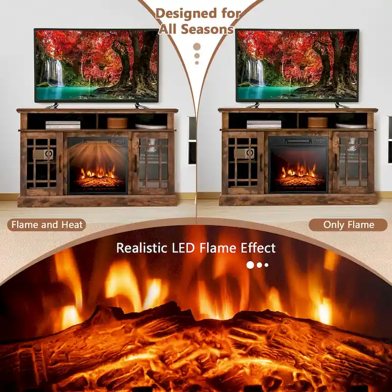 Gymax 48 TV Stand Console Cabinet w/ Fireplace Entertainment Center