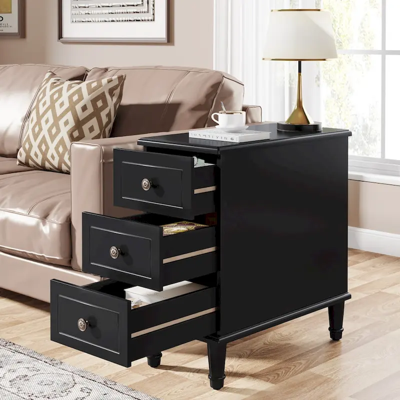 3-Drawer Narrow Side Table, Dark Brown / Light Brown / Black, 1 or 2-Piece