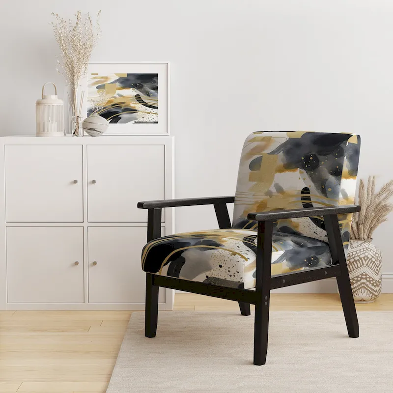 Designart  Pastel Abstract With Blue Black & Gold Spots III  Upholstered Fractals Accent Chair and Modern Arm Chair
