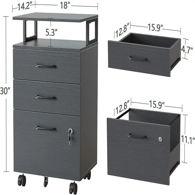 3-Drawer Rolling Filing Cabinet - 6.3 D x 30.12 W x 21.65 H