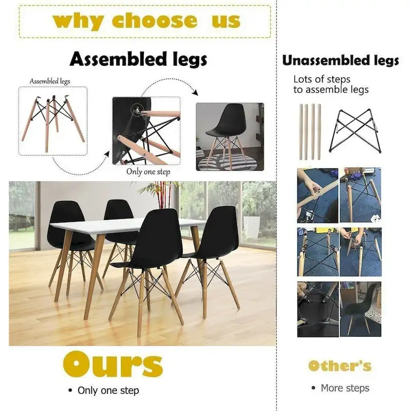 Set of 2 Modern Dining Side Chairs with Wood Legs
