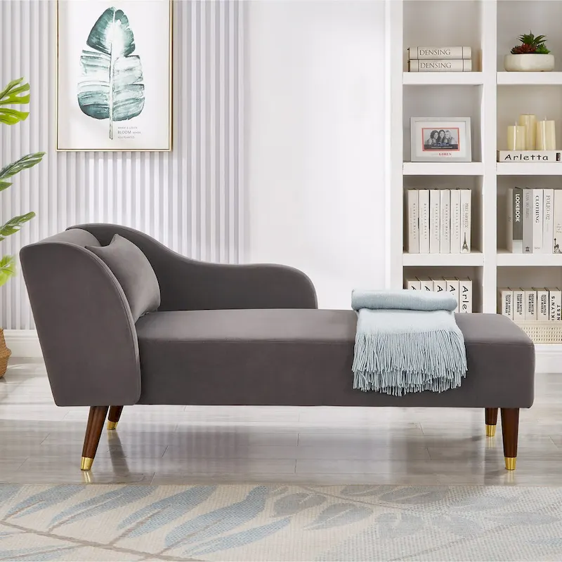 Modern Chaise Lounge Chair Velvet Upholstery